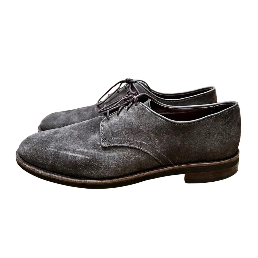 Allen Edmonds Nomad Derby Shoes Mens 9.5 D Grey Suede Plain Toe Blucher Preppy
